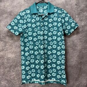 Bonobos Performance Print Polo Fairmount Floral Men XS Teal Slim Fit Justin Rose